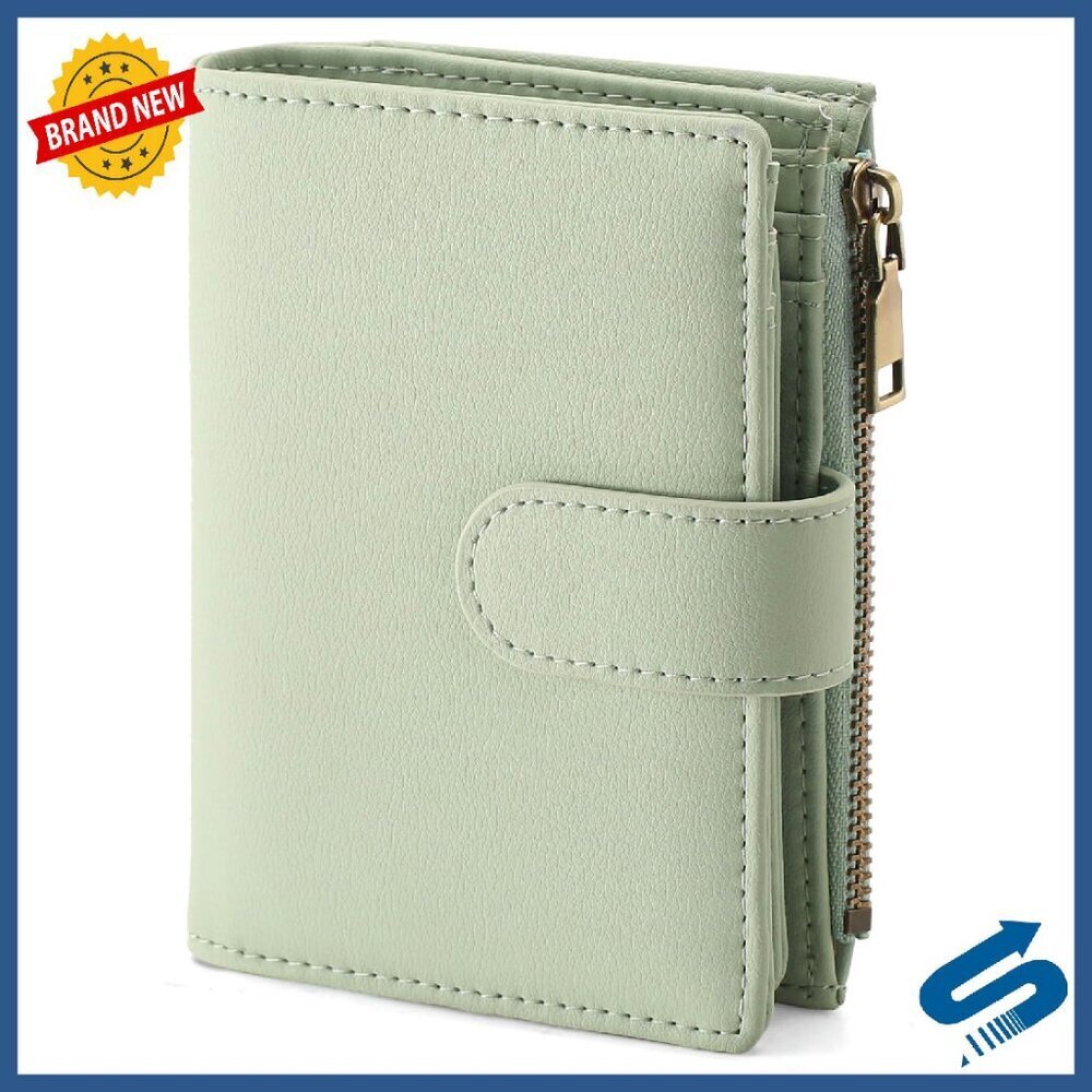 Leather RFID Blocking Bifold Wallet with Zipper Pocket & ID Window